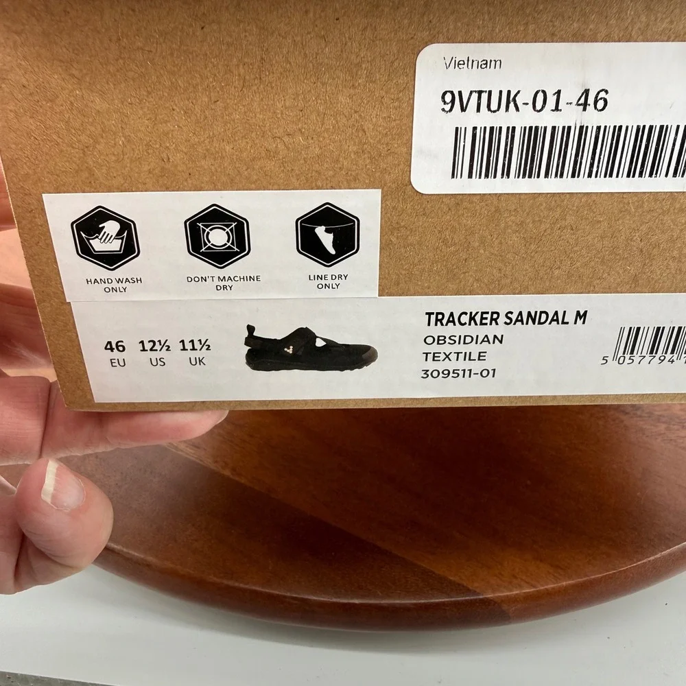 Vivobarefoot Tracker Sandal Mens Obsidian Black Minimalist Hiking EU 46/US 12.5